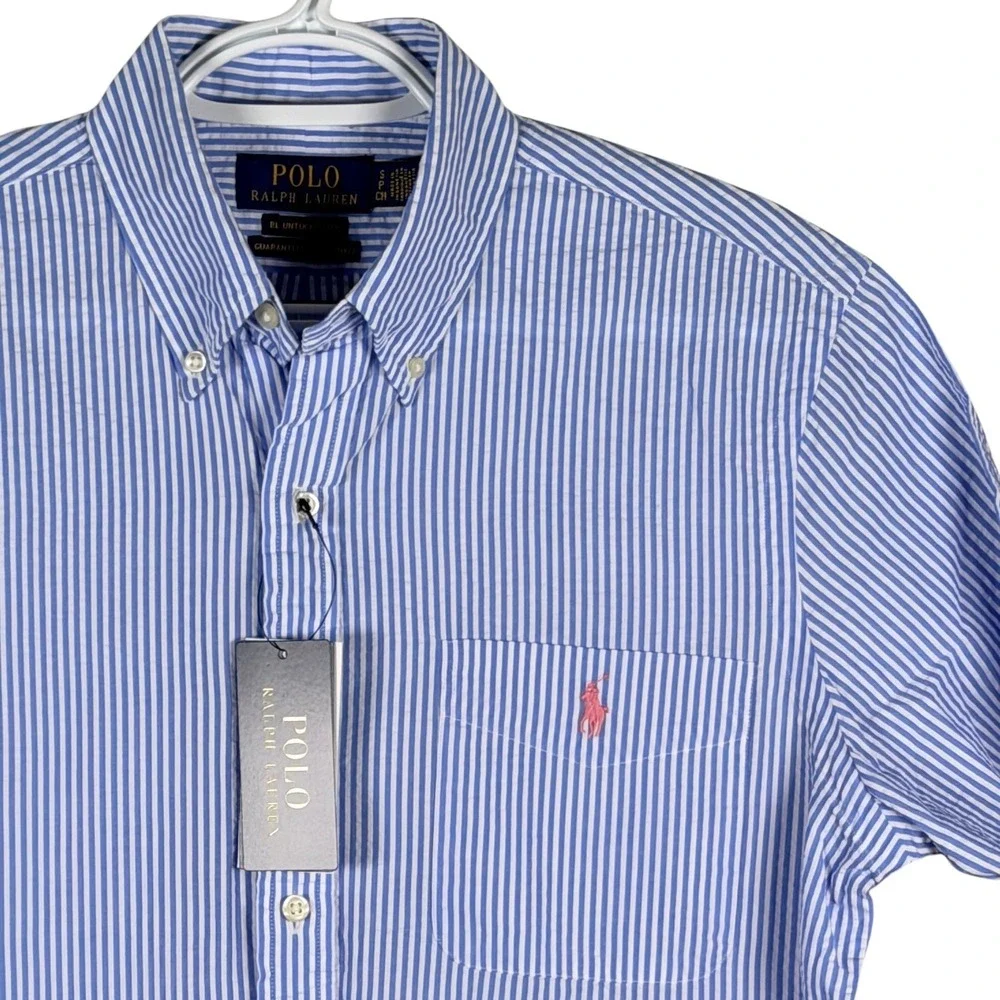 Polo Ralph Lauren Seersucker Shirt Button Down Mens S Blue Striped Untucked Fit